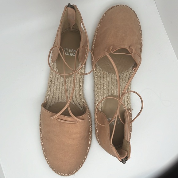 Eileen‎ Fisher Espadrille Leather Lace up Braided Flat Sandal Tan Shoes Size 9 - Picture 6 of 11